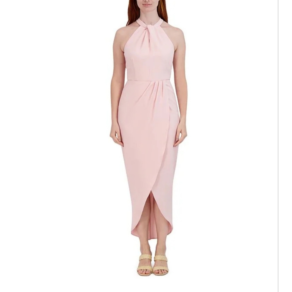 JULIA JORDAN Knot Halter Neck Sleeveless Faux Wrap Tulip Hem, Size 10.